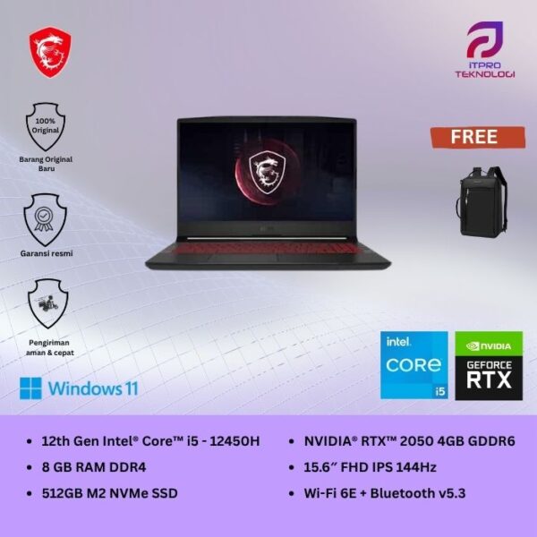 MSI Thin 15 B12UCX (9S7-16R831-2402) Cosmos Gray, Core i5 - 12450H, 8GB, 512GB SSD, Nvidia RTX2050 4GB, 15.6″ FHD, Win 11 Home