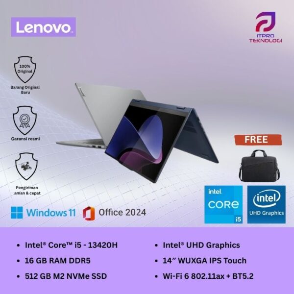 Lenovo Ideapad 5 14IRH9 Touch 2in1, Intel i5 - 13420H, 16GB, SSD 512GB, UHD Graph,14″ WUXGA, Win 11 + OH2024 + M365