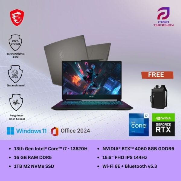 MSI Cyborg 15 A13VFK (9S7-15K111-1434) Translucent Black, Core i7 - 13620H, 16GB, 1TB SSD, Nvidia RTX4060 8GB, 15.6″ FHD, Win 11 Home + OHS2021