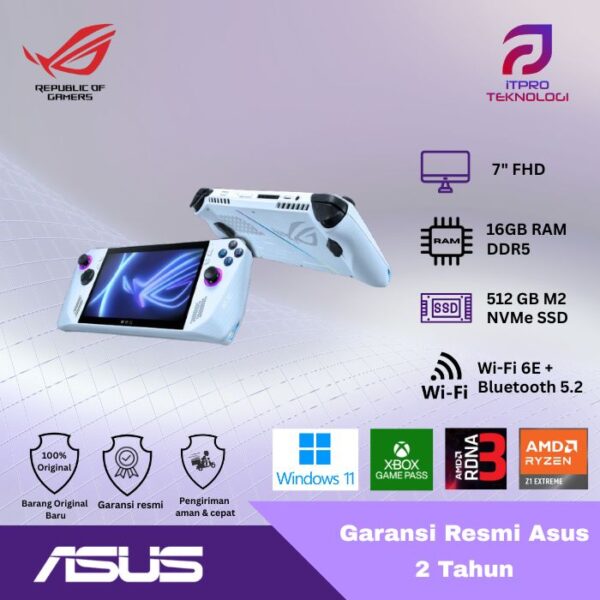 Asus ROG Ally RC71L-R2RADA6W Gaming HandHeld, Ryzen Z1 Extreme, 16GB, 512 GB SSD, AMD Graph, 7″ FHD Touch, Win 11 Home