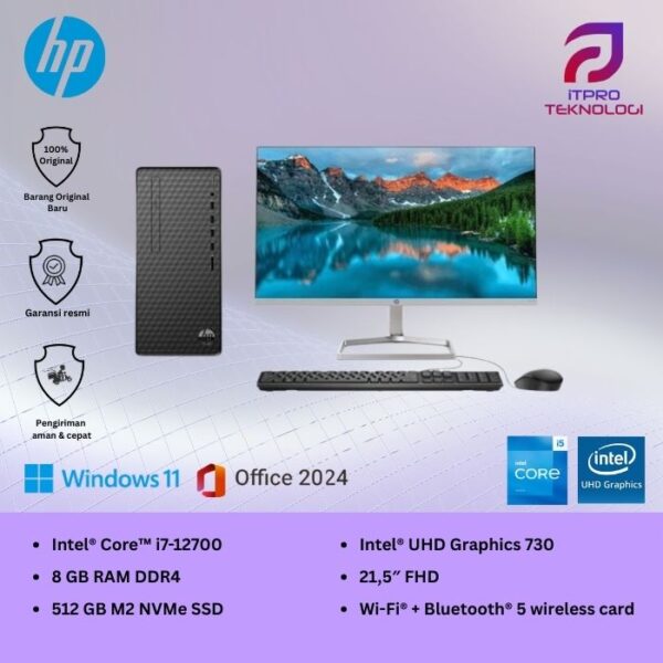 PC HP Desktop M01 - F2028d Black, Core i7 - 12700, 8GB, 512GB SSD, 21,5″ FHD, Win 11 Home + OHS2021
