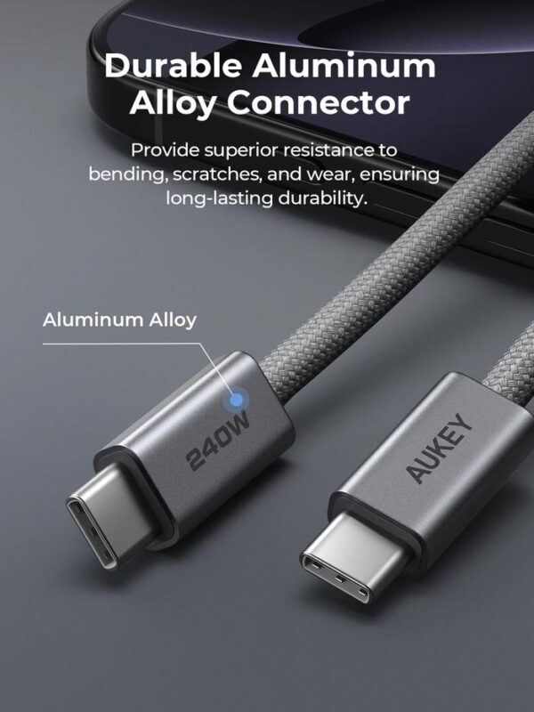 AUKEY Kabel Charger DTY Braided USB C To C Fast Charging Up To 240W 1.8 Meter CB-DCC242 - 1.8 Meter - Gambar 2