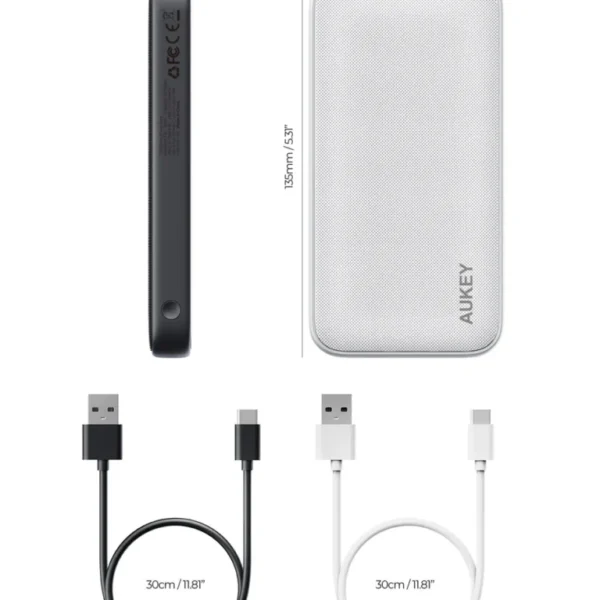 AUKEY Slim Powerbank 10000mah Dual Port USB C & USB A 15W PD 3.0 Quick Charge Portable PB-Y46