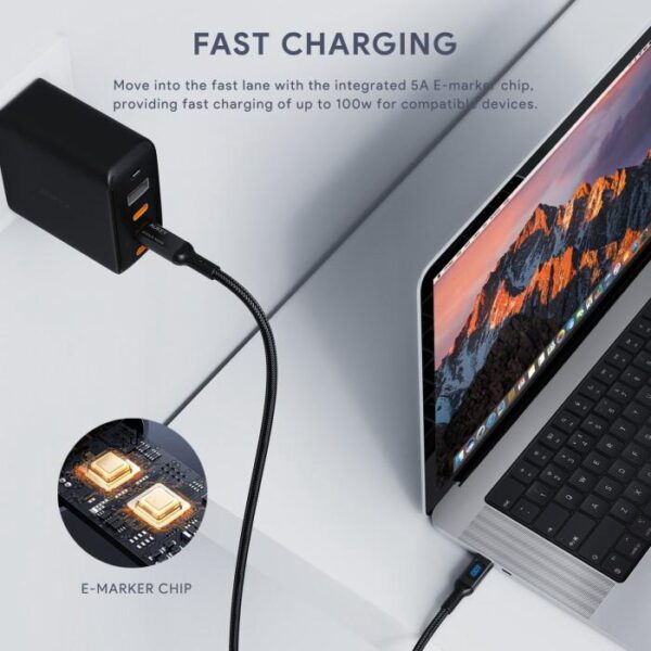 AUKEY Kabel Charger Type C To C AK CB-MCC102 BK Black LED Display 1.8M 5A