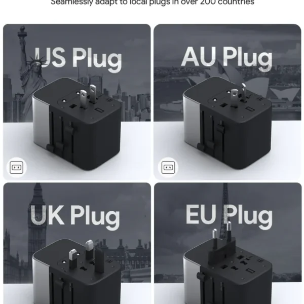 AUKEY Universal Travel Adaptor GAN Type C 65W 5 Multiple Ports UK US EU Mode 1 USB A & 4 USB-C PA-TA08A