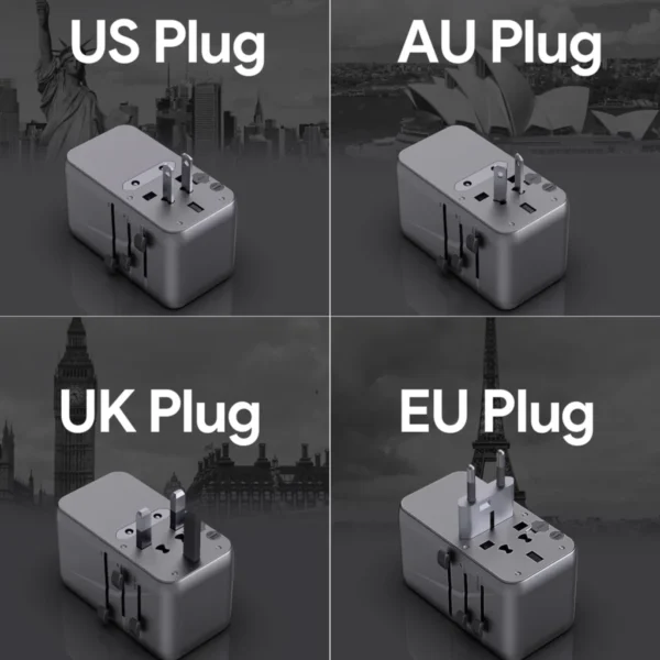 AUKEY Universal Travel Adaptor GAN Type C 100W 4 Multiple Ports UK US EU Mode 1 USB A & 3 USB-C PA-TA09A