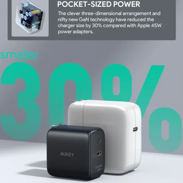 AUKEY Charger Type C 45W PA-B2T-BK GAN PD 3.0 PPS Fast Charging