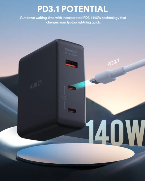 AUKEY Charger Multi Port Type C 140W GAN PD 3.1 Fast Charging PA-B7O - Gambar 2