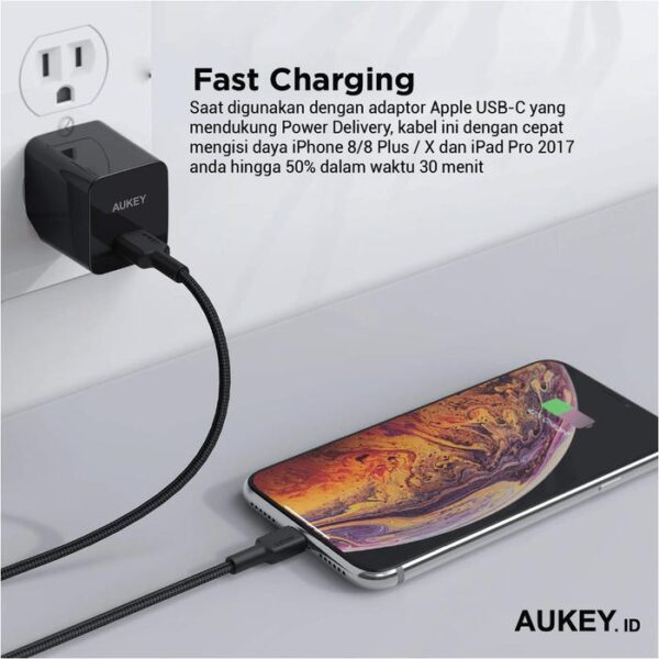 AUKEY Kabel Charger USB-C to Lightning MFI CB-CL1 Braided Nylon 1.2M