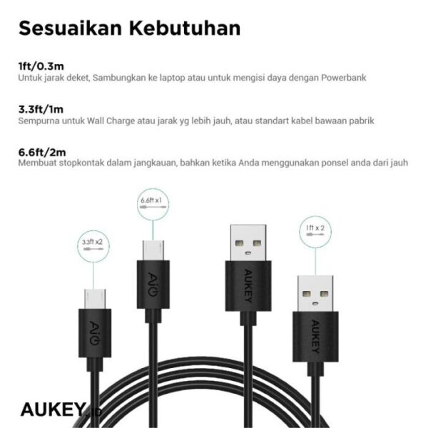 AUKEY Kabel Charger (5pcs) USB A To Micro PVC CB-D5 Black 3A