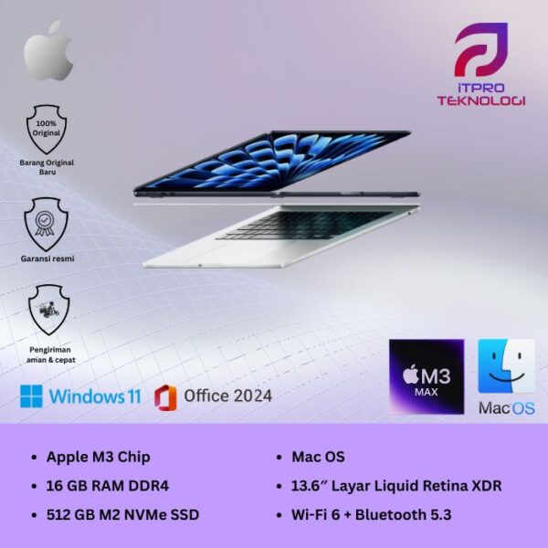 MacBook Air M3 (MXCR31D/A) Space Grey, 13 Inch, 8 core CPU, 10 core GPU, 16GB, 512GB SSD, 13.6″ IPS, MacOS
