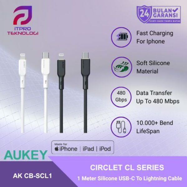 AUKEY Kabel Charger USB-C to Lightning MFI CB-SCL1 Silicone 1M