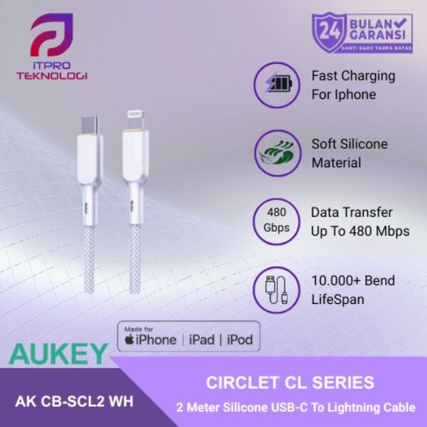 AUKEY Kabel Charger USB-C to Lightning MFI 1.8 Meter Fast Charging Silicone Material CB-SCL2