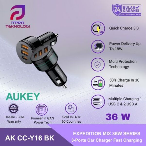 AUKEY 3-Port Car Charger Expedition series model CC-Y16-BK
