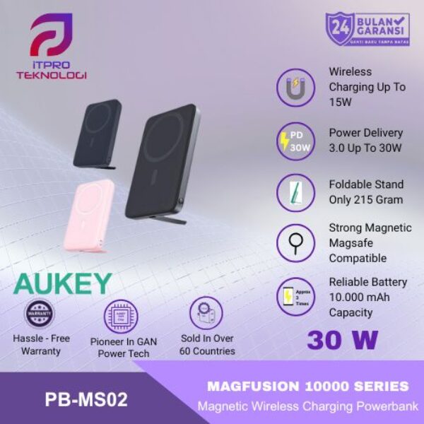 AUKEY Wireless Powerbank Magsafe 10000mah PB-MS02 USB-C 30W PD
