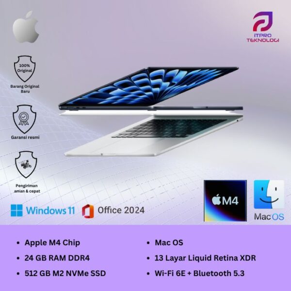 MacBook Air (MC654ID/A) Silver, 13 Inch, 10 core CPU, 10 core GPU, 24GB, 512GB SSD IPS, macOS