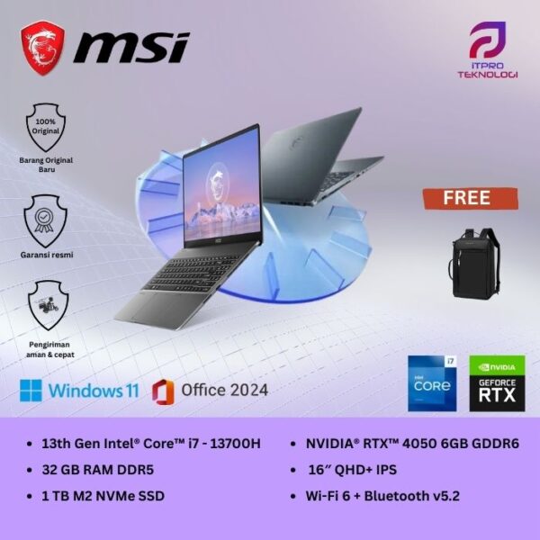 MSI Creator M16 B13VE (9S7-158531-1411) Core Black, Core i7 - 13700H, 32GB, 1TB SSD, RTX4050 6GB, 16″ QHD, Win 11 Home + OHS 2021