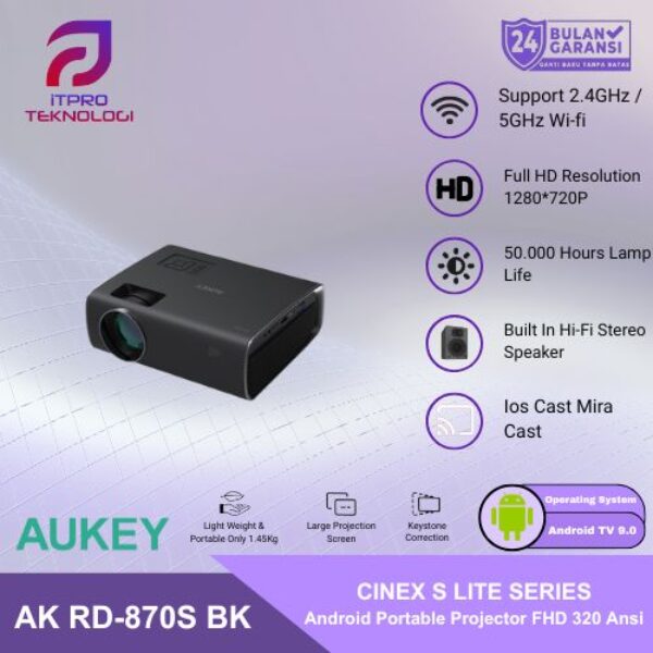 AUKEY Mini Andorid 9.0 Projector LED Full HD 1080P 320 Ansi RD-870S