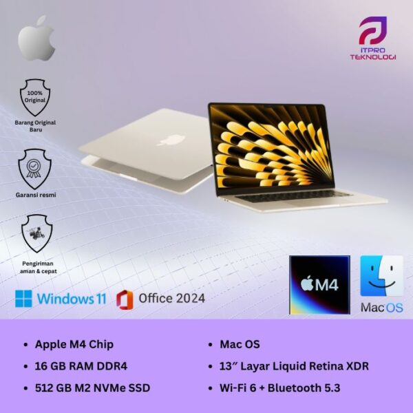 MacBook Air (MW103ID/A) Starlight, 13 Inch, 10 core CPU, 10 core GPU, 16GB, 512GB SSD IPS, macOS