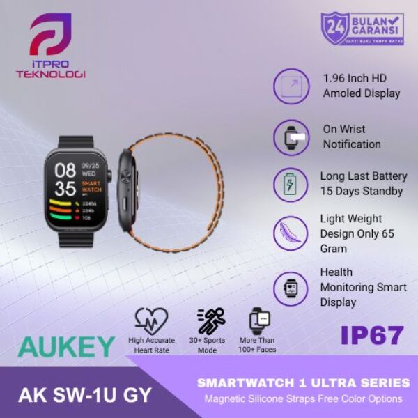AUKEY SmartWatch 1 Ultra 1'96" Amoled Display IP67 Waterproof With 2 Sided Magnetic Stripe SW-1U