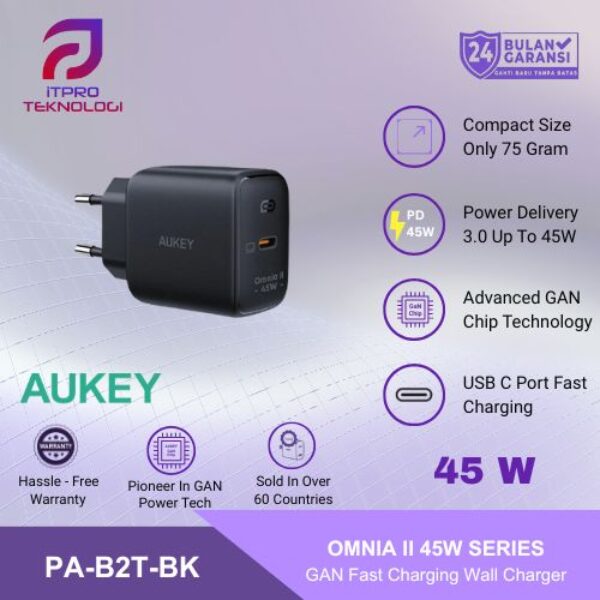 AUKEY Charger Type C 45W PA-B2T-BK GAN PD 3.0 PPS Fast Charging