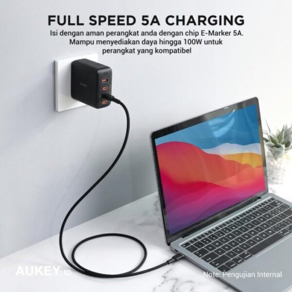 AUKEY Kabel Charger Type C To C CB-SCC102 Black Silicone 1.8M 5A - Gambar 4