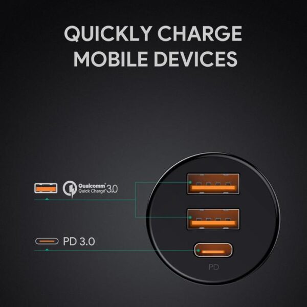 AUKEY 3-Port Car Charger Expedition series model CC-Y16-BK - Gambar 3