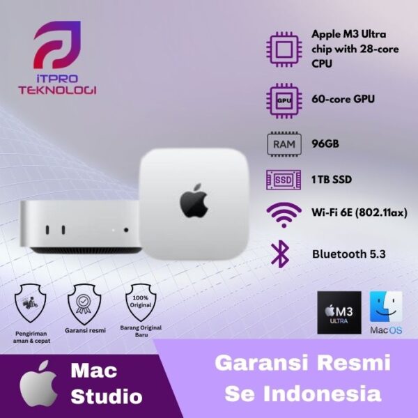 Mac Studio M4 (MU9D3ID/A) Silver, 28-core CPU, 60-core GPU, 96GB, 1TB, MacOS