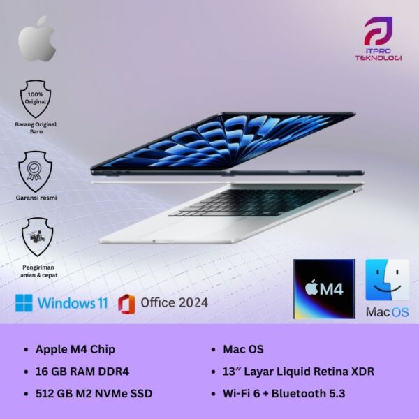 MacBook Air (MW0X3ID/A) Silver, 13-inch, Apple M4 chip, 10-core CPU, 10-core GPU, 16GB, 512GB SSD, macOS