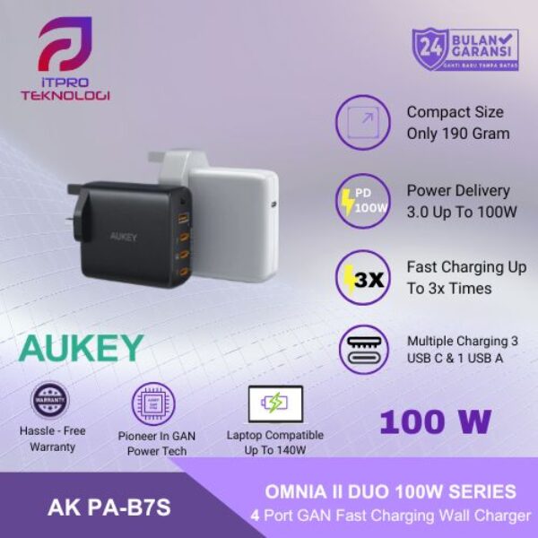 AUKEY Charger Multi Port Type C 100W GAN PD 3.1 Fast Charging PA-B7S