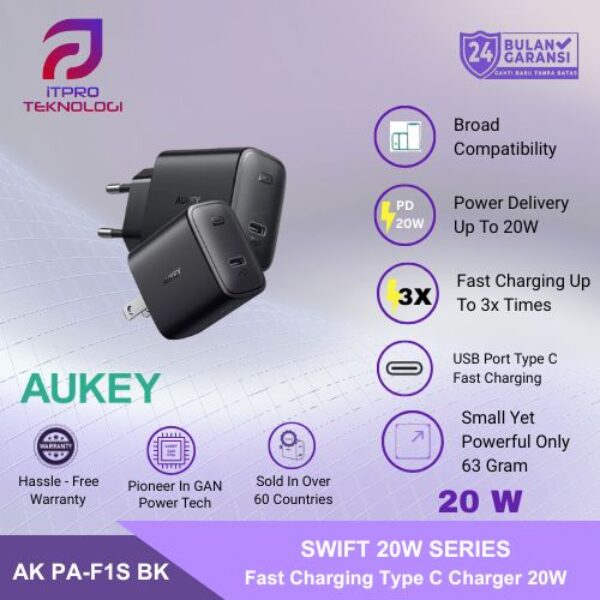AUKEY Charger Type C 20W PA-F1S-BK PD 3.0 Fast Charging
