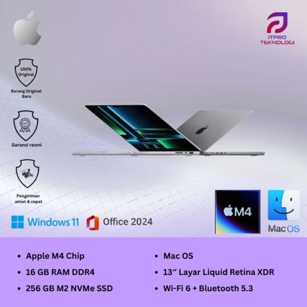 MacBook Air (MW0W3ID/A) Silver, 13-inch, Apple M4 chip, 10-core CPU, 8-core GPU, 16GB, 256GB SSD, macOS