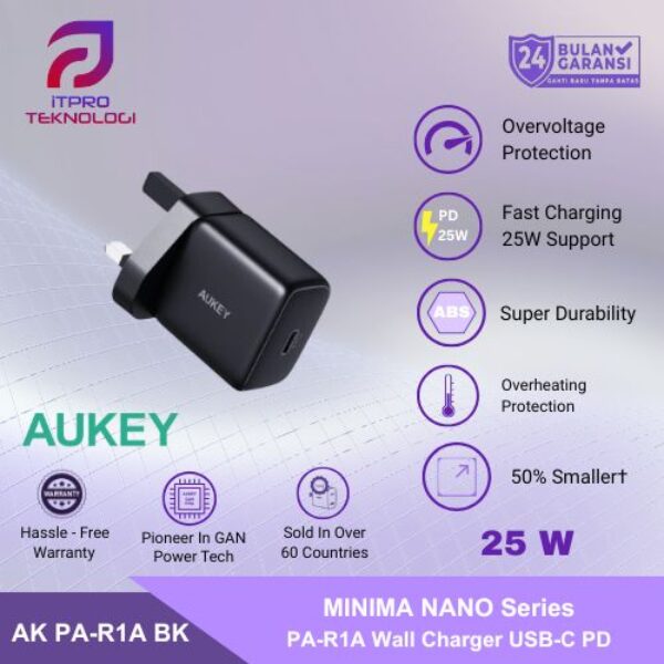 AUKEY PA-R1A 25W WC USB-C BLACK CHARGER USB -C
