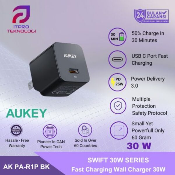 Aukey Charger Type C 30W PD 3.0 Power Delivery Fast Charging PA-R1P