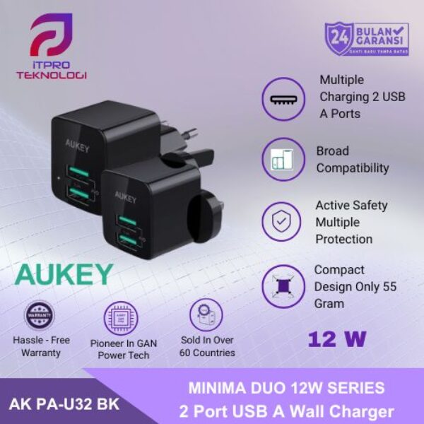 AUKEY Charger Dual Port USB A 12W PA-U32-BK