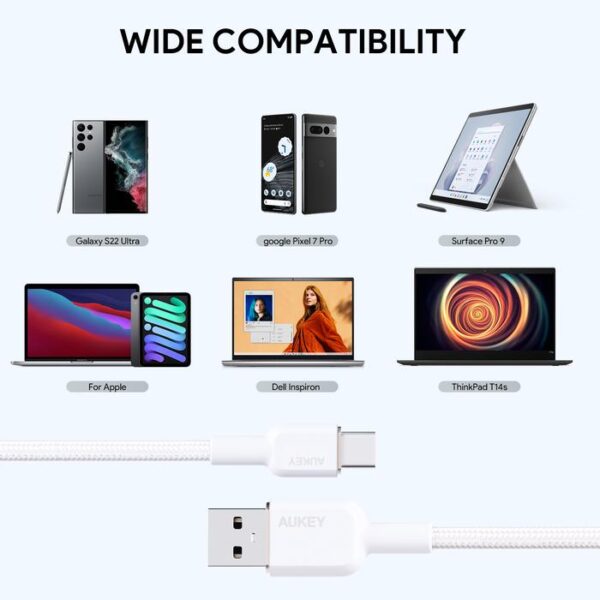 AUKEY Kabel Charger Type C Braided Nylon USB-A to USB-C 1 M AK CB-NAC1 WH - Gambar 4
