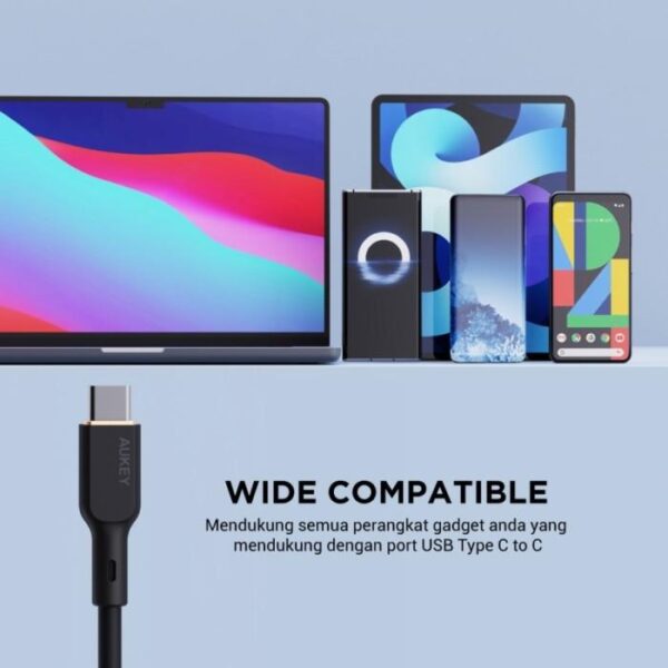 AUKEY Kabel Charger Type C To C CB-SCC102 Black Silicone 1.8M 5A - Gambar 3
