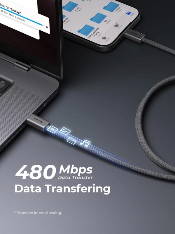 AUKEY Kabel Charger DTY Braided USB C To C Fast Charging Up To 240W 1.8 Meter CB-DCC242 - 1.8 Meter - Gambar 4