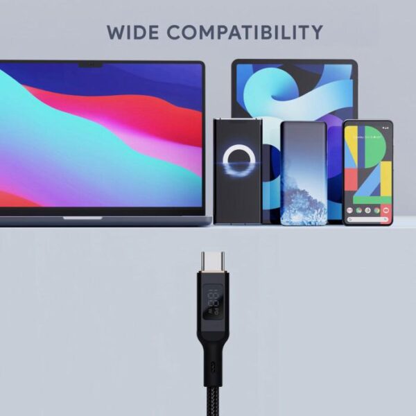 AUKEY Kabel Charger Type C To C AK CB-MCC102 BK Black LED Display 1.8M 5A - Gambar 4
