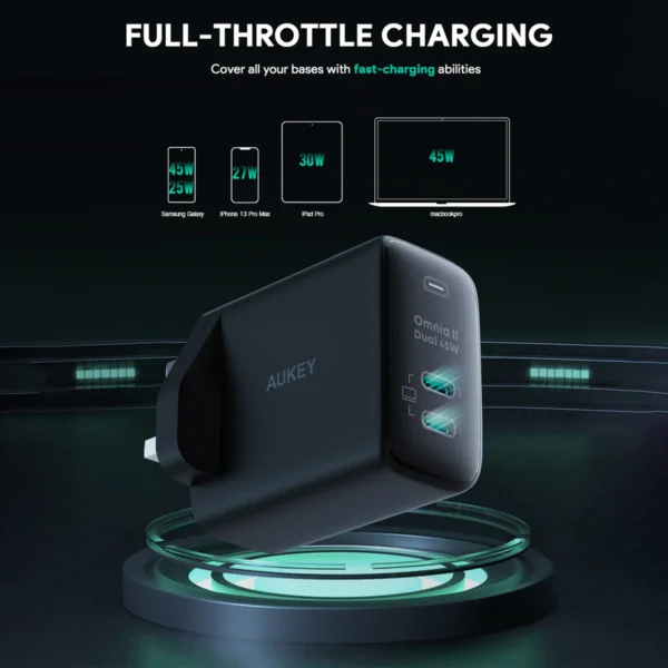AUKEY Charger Dual Port Type C 45W PA-B4T-BK GAN PD 3.0 Fast Charging - Gambar 4