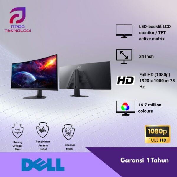 Monitor Dell S3422DWG Curved Gaming Monitor [34 Inch WQHD / 144Hz]