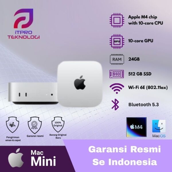 Mac Mini M4 (MCYT4ID/A), 10-core CPU, 10-core GPU, 24GB, 512 GB, MacOS