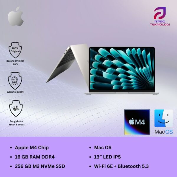 MacBook Air (MW1H3ID/A) Silver, 15-inch, Apple M4 chip, 10-core CPU, 10-core GPU, 16GB, 512GB SSD, macOS