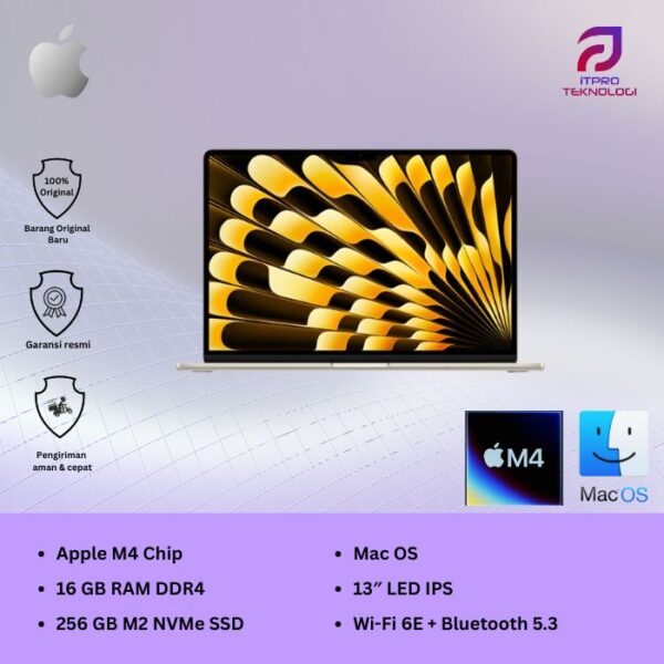 MacBook Air (MW1K3ID/A) Starlight, 15-inch, Apple M4 chip, 10-core CPU, 10-core GPU, 16GB, 512GB SSD, macOS
