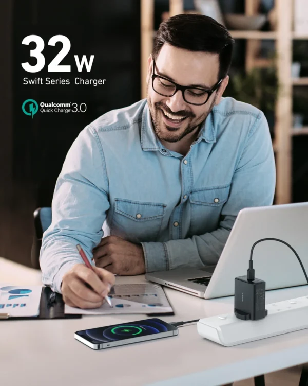 AUKEY Charger Dual Port Type C USB A 32W PD 3.0 Fast Charging PA-F3S - Gambar 5