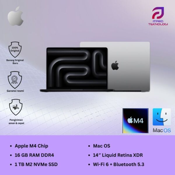 MacBook Air (MW2X3ID/A) Silver, 14-inch, Apple M4 chip, 10-core CPU, 10-core GPU, 16GB, 1 TB SSD, macOS