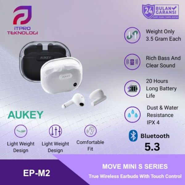 AUKEY TWS Bluetooth 5.3 True Wireless Earbuds IPX4 Water Proof EP-M2