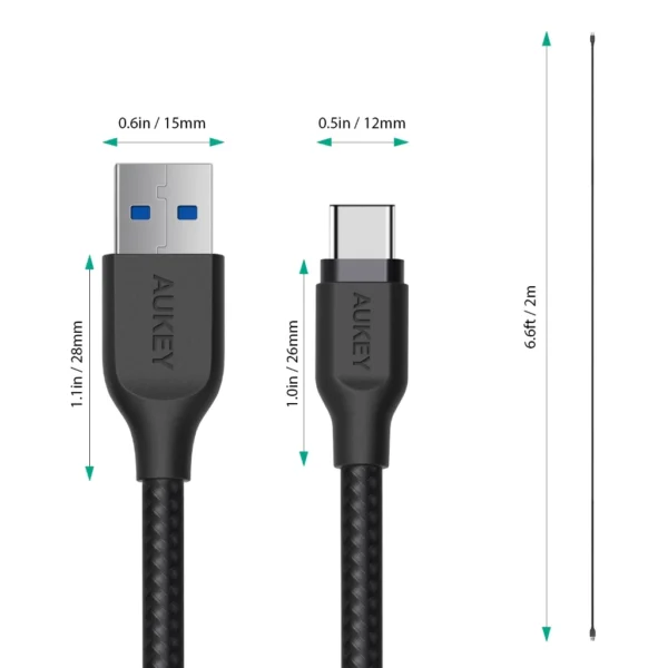AUKEY Kabel Charger Type C CB-AC2 Braided Nylon USB A to USB-C 2M - Gambar 6