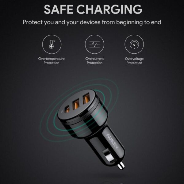 AUKEY 3-Port Car Charger Expedition series model CC-Y16-BK - Gambar 6