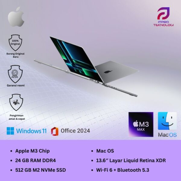 MacBook Air M3 (MC8M4ID/A) Space Grey, 13 Inch, 8 core CPU, 8-10 core GPU, 24GB, 512GB SSD, 13.6″ IPS, MacOS